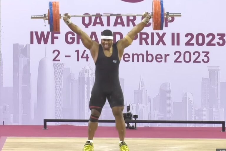 Taniela Rainibogi swept all three medals at the 2023 IWF Grand Prix II weightlifting competition in Doha