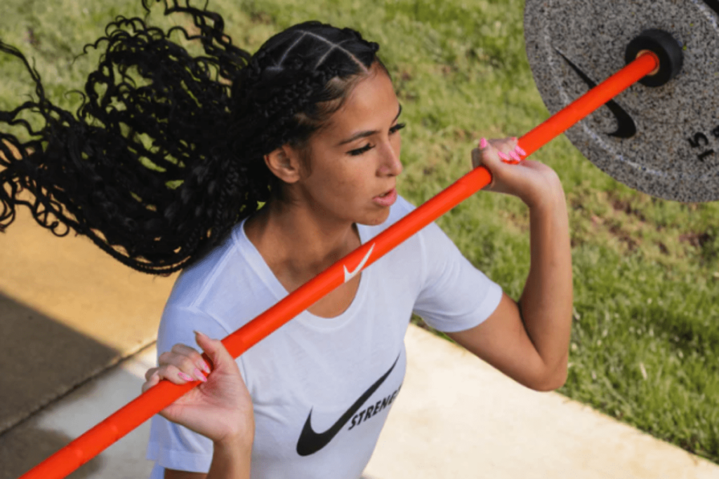 Nike coated barbell in use